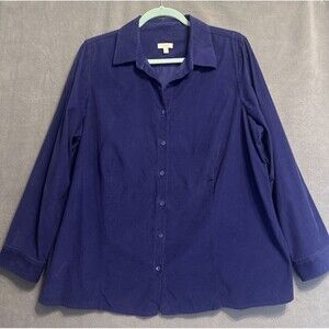 Talbots Corduroy Button Up Shirt Plus Size‎ 1x Eggplant Purple Lightweight